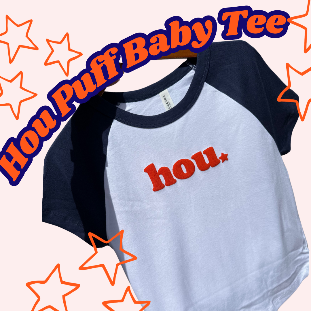 HOU Puff Baby Tee (Orange w/Navy)