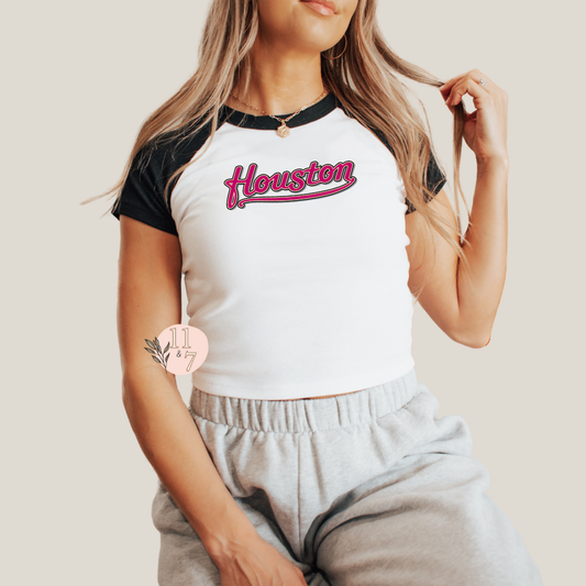 Pink Houston Script Baby Tee #2