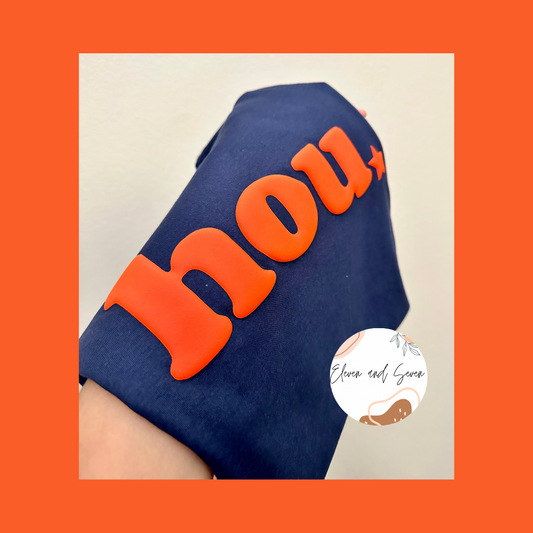 Hou puff (orange on navy)